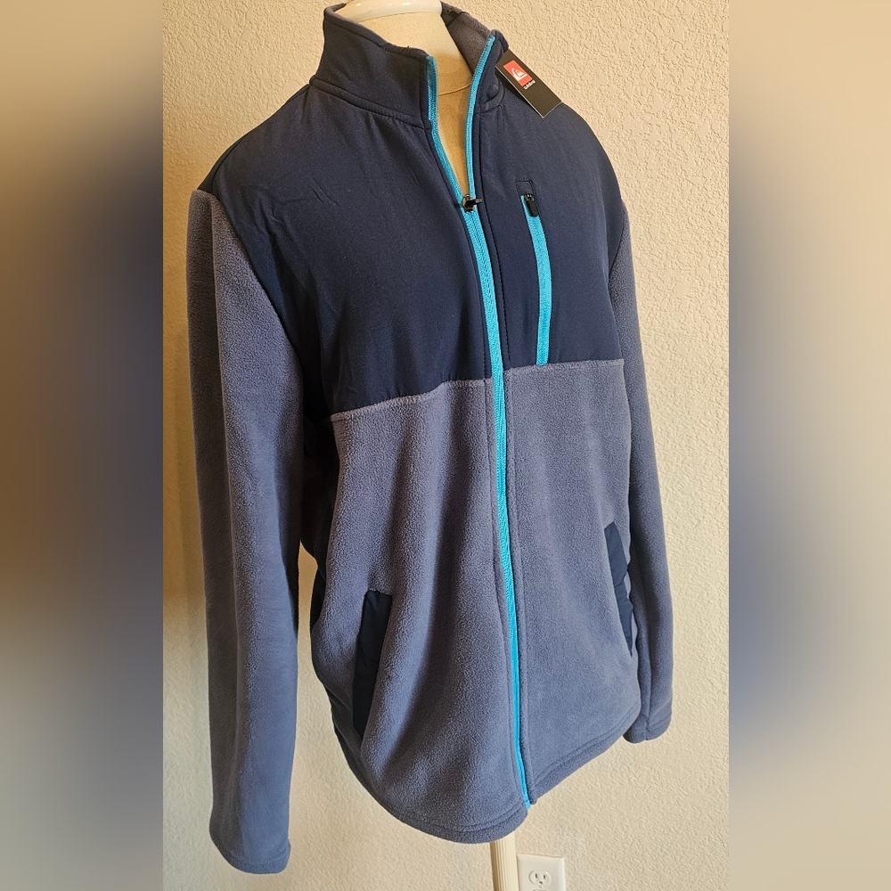 NWT QUICKSILVER Mens Cozy Two Tone Pocket Fleece Full Zip Jacket Blue Medium